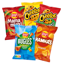 Lay’s hamka’s, bugles,
mama mia’s, pomtips,
ringlings, grills of Cheetos